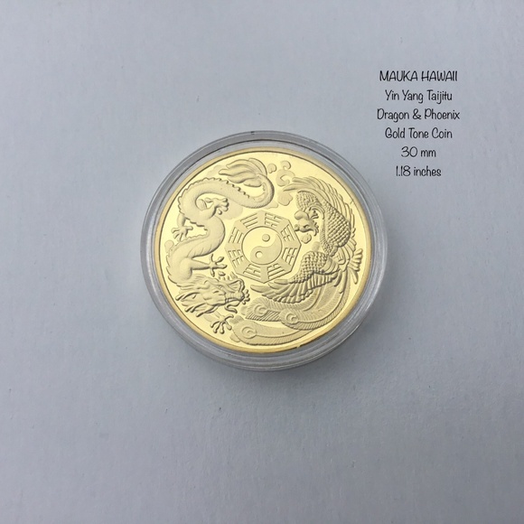 Yin Yang Taijitu Gold Tone Coin + Glass Stainless Locket + 60cm Stainless Chain - Picture 4 of 11